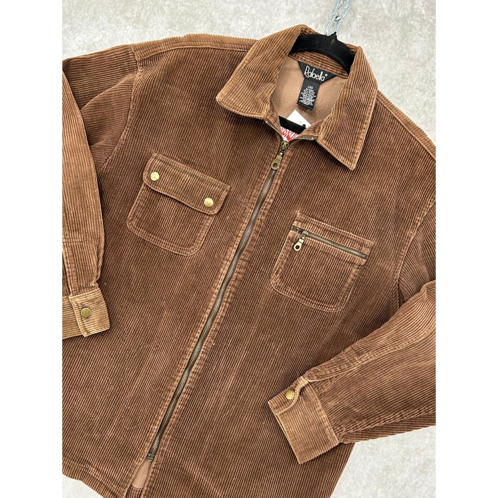 Rafaella Womens Brown Corduroy Full Zip Utility Jacket Size L Cotton Vintage